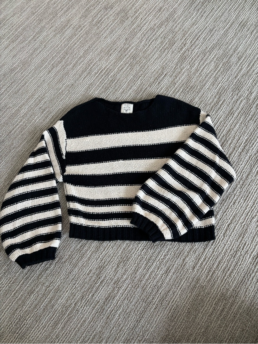 Billabong Striped Black and Cream Cropped Sweater